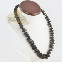Amber raw necklace chips dark green